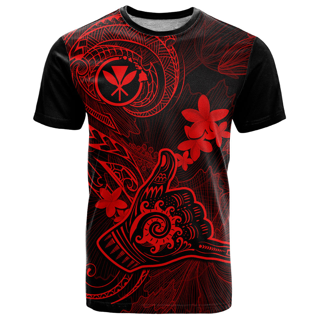 Hawaii T-Shirt Shaka Tattoo Mix Polynesian Plumeria Red Version Graphic Tee