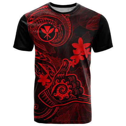Hawaii T-Shirt Shaka Tattoo Mix Polynesian Plumeria Red Version Graphic Tee