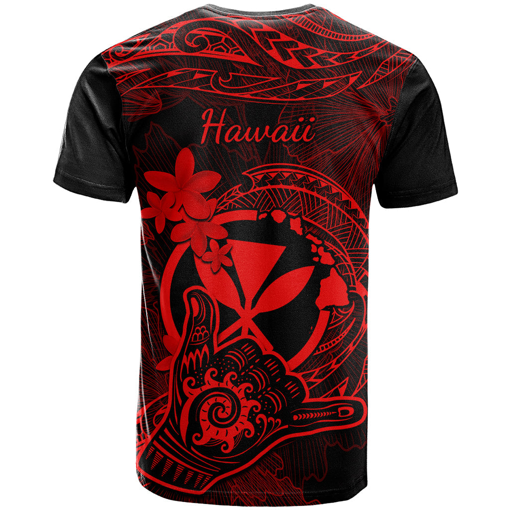 Hawaii T-Shirt Shaka Tattoo Mix Polynesian Plumeria Red Version Graphic Tee