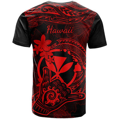 Hawaii T-Shirt Shaka Tattoo Mix Polynesian Plumeria Red Version Graphic Tee