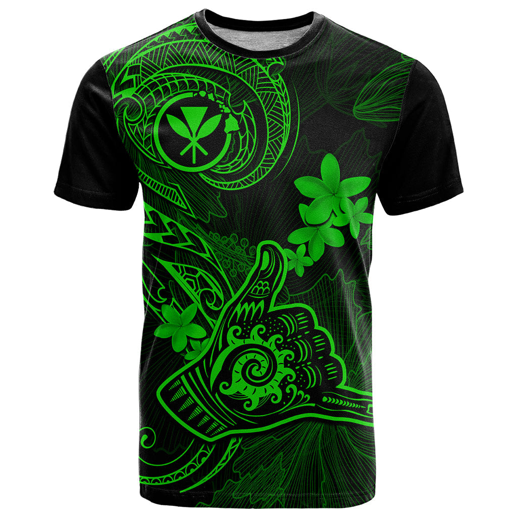 Hawaii T-Shirt Shaka Tattoo Mix Polynesian Plumeria Green Version Graphic Tee