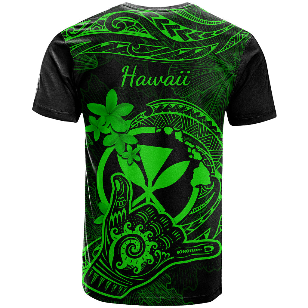 Hawaii T-Shirt Shaka Tattoo Mix Polynesian Plumeria Green Version Graphic Tee