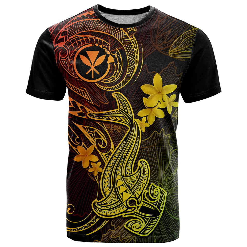 Hawaii T-Shirt Hammerhead Shark Tattoo Mix Polynesian Plumeria Reggae Version Graphic Tee