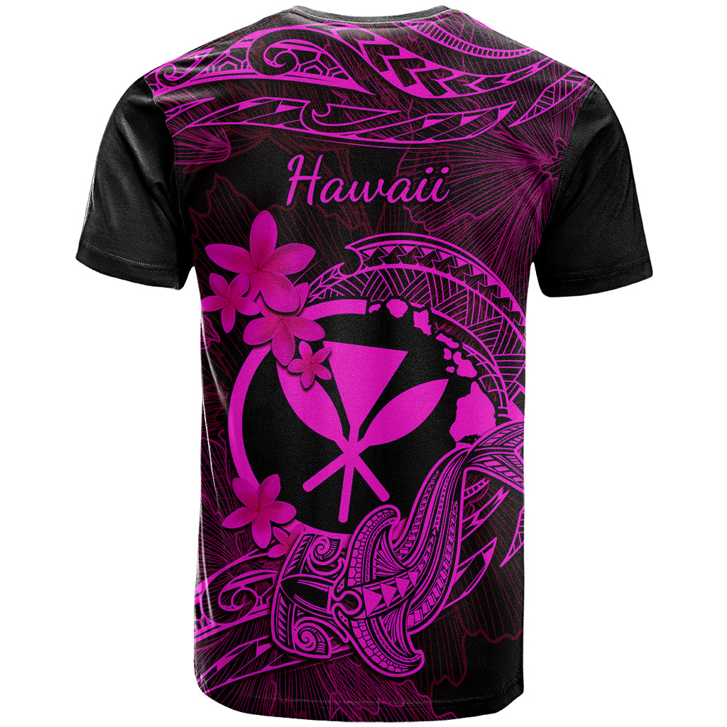 Hawaii T-Shirt Hammerhead Shark Tattoo Mix Polynesian Plumeria Pink Version Graphic Tee