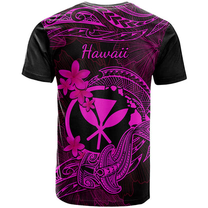 Hawaii T-Shirt Hammerhead Shark Tattoo Mix Polynesian Plumeria Pink Version Graphic Tee