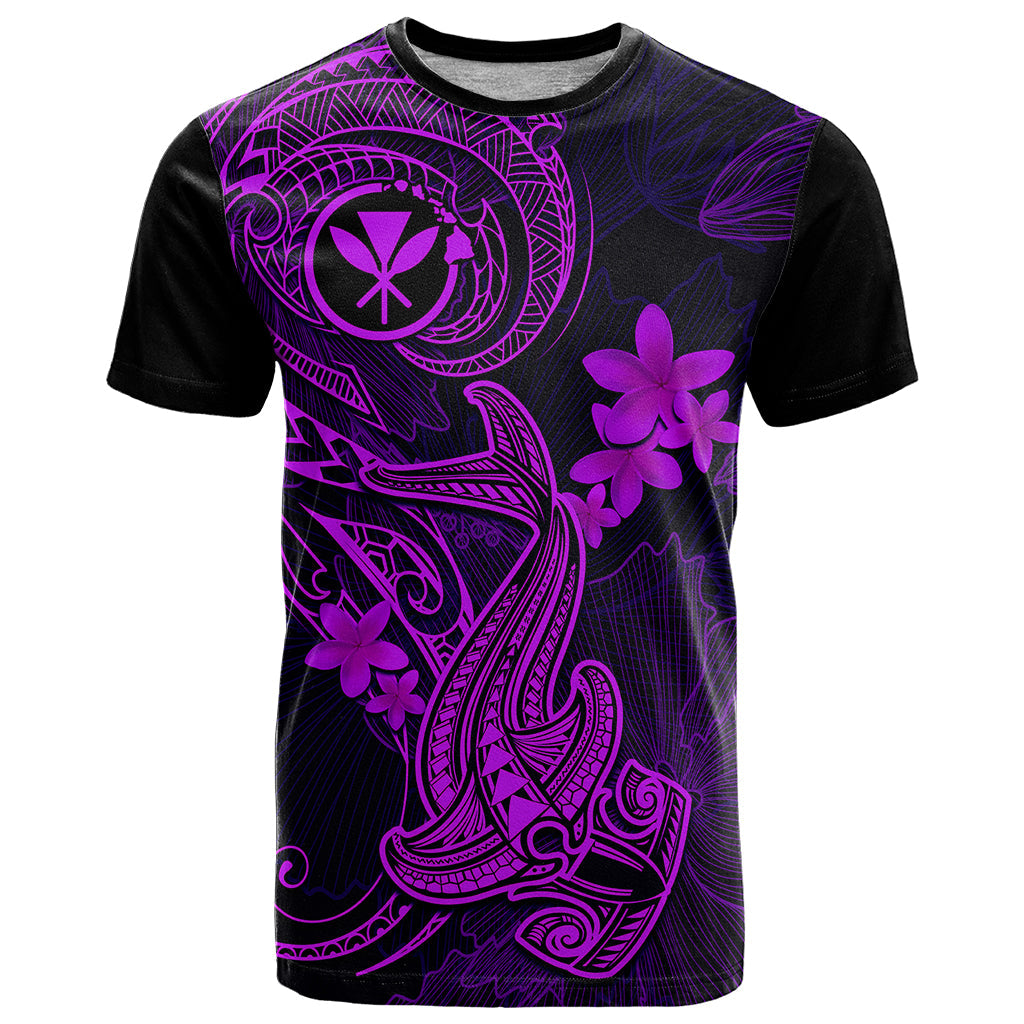 Hawaii T-Shirt Hammerhead Shark Tattoo Mix Polynesian Plumeria Purple Version Graphic Tee