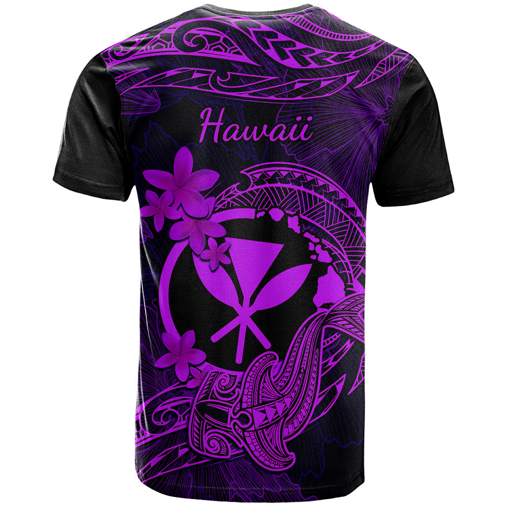 Hawaii T-Shirt Hammerhead Shark Tattoo Mix Polynesian Plumeria Purple Version Graphic Tee