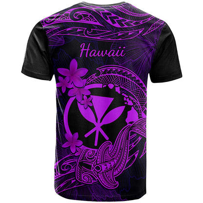 Hawaii T-Shirt Hammerhead Shark Tattoo Mix Polynesian Plumeria Purple Version Graphic Tee