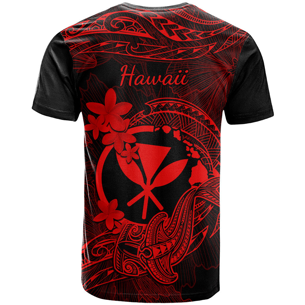 Hawaii T-Shirt Hammerhead Shark Tattoo Mix Polynesian Plumeria Red Version Graphic Tee