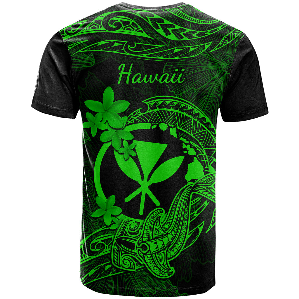 Hawaii T-Shirt Hammerhead Shark Tattoo Mix Polynesian Plumeria Green Version Graphic Tee