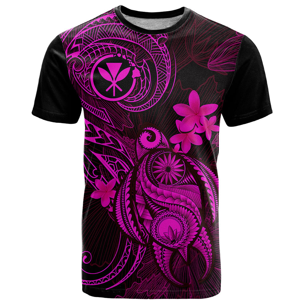 Hawaii T-Shirt Turtle Mix Polynesian Plumeria Pink Version Graphic Tee