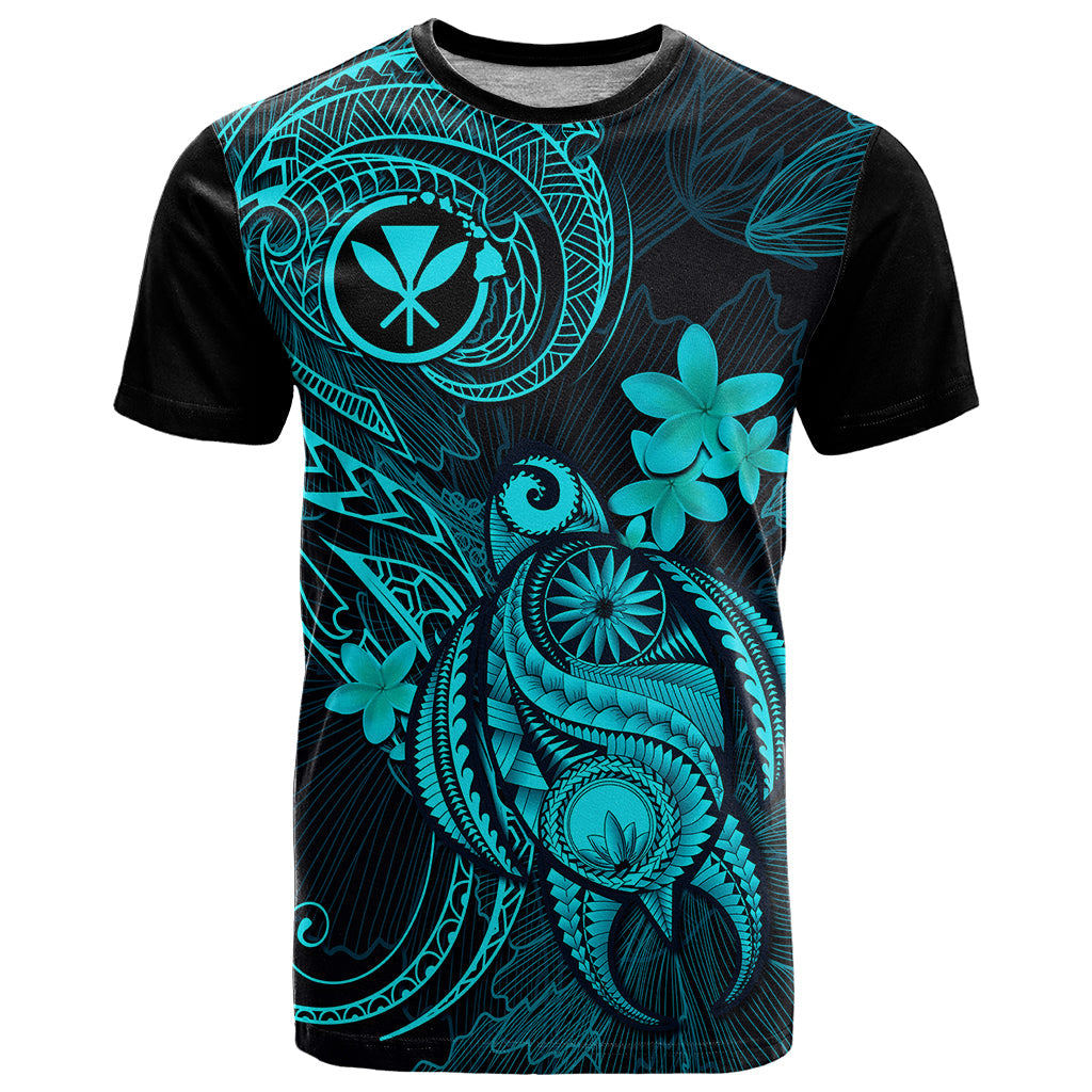 Hawaii T-Shirt Turtle Mix Polynesian Plumeria Turquoise Version Graphic Tee