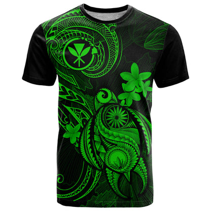 Hawaii T-Shirt Turtle Mix Polynesian Plumeria Green Version Graphic Tee