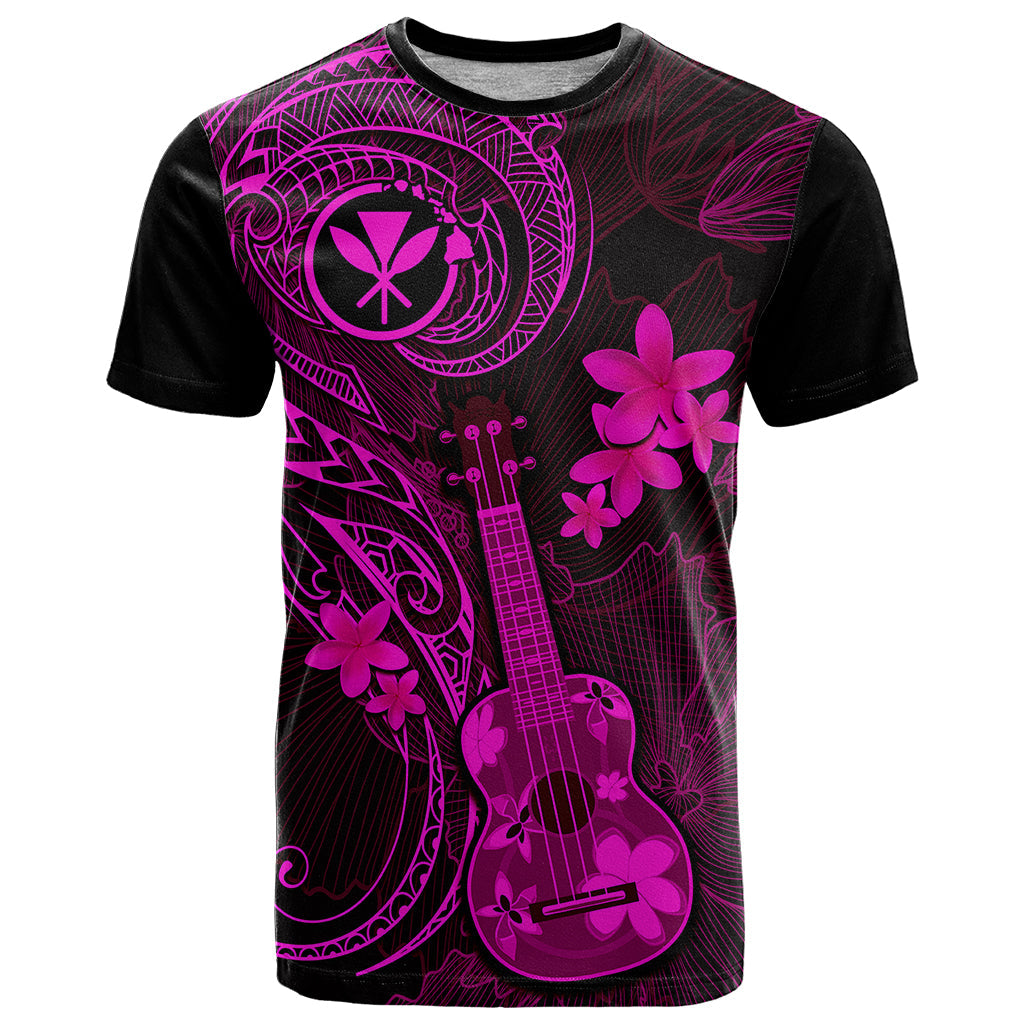 Hawaii T-Shirt Ukulele Mix Polynesian Plumeria Pink Version Graphic Tee