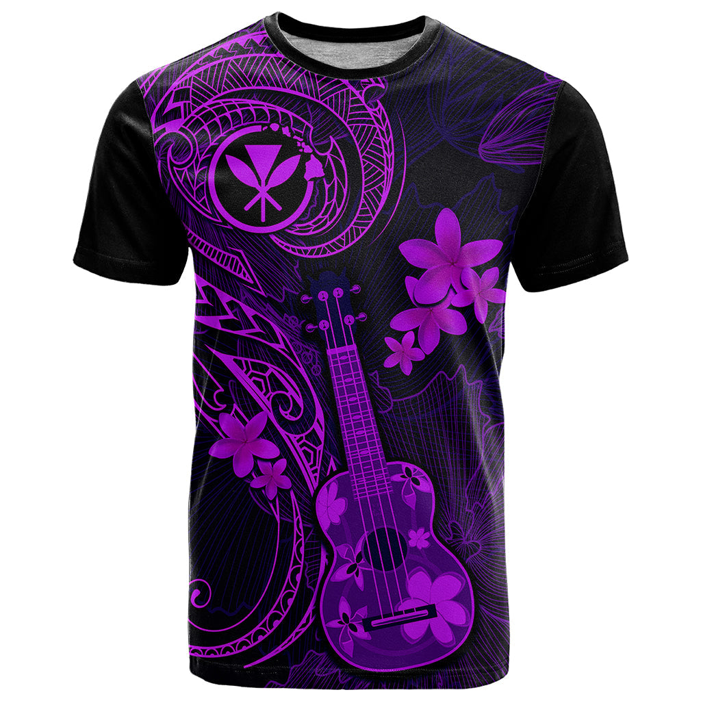 Hawaii T-Shirt Ukulele Mix Polynesian Plumeria Purple Version Graphic Tee