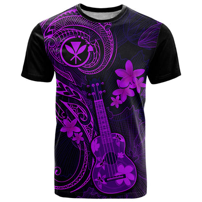 Hawaii T-Shirt Ukulele Mix Polynesian Plumeria Purple Version Graphic Tee