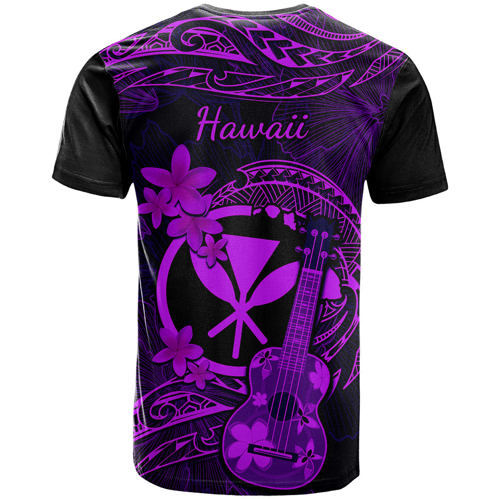 Hawaii T-Shirt Ukulele Mix Polynesian Plumeria Purple Version Graphic Tee