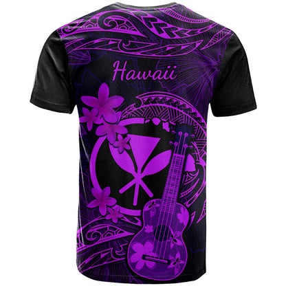 Hawaii T-Shirt Ukulele Mix Polynesian Plumeria Purple Version Graphic Tee