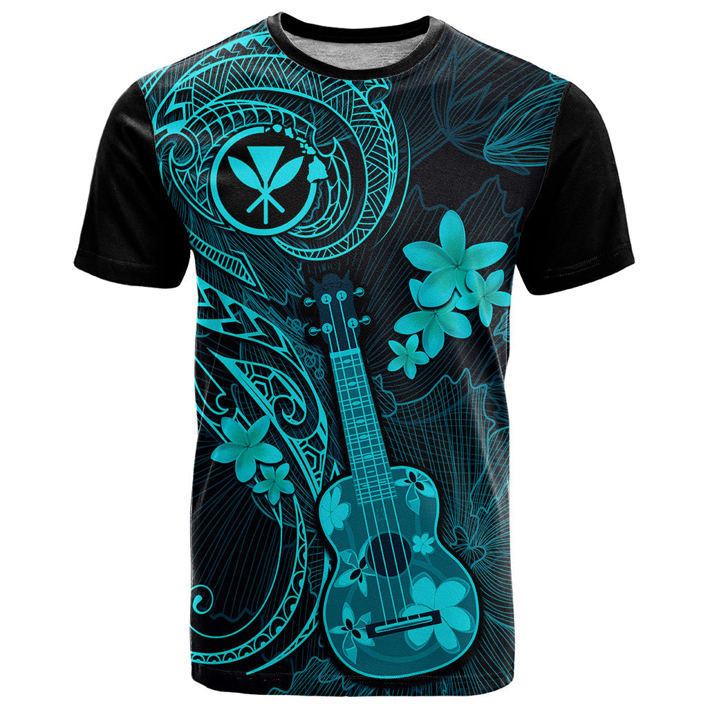 Hawaii T-Shirt Ukulele Mix Polynesian Plumeria Turquoise Version Graphic Tee