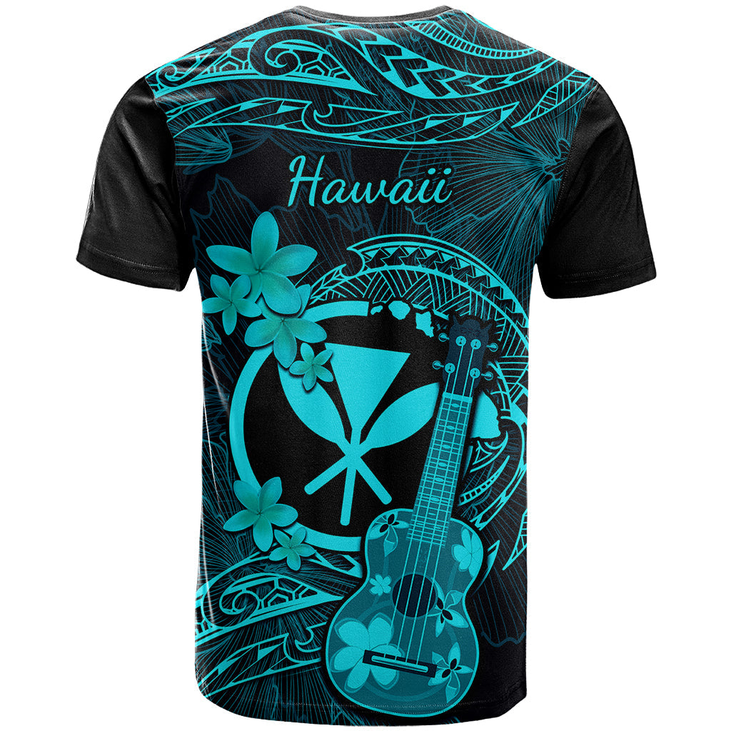 Hawaii T-Shirt Ukulele Mix Polynesian Plumeria Turquoise Version Graphic Tee