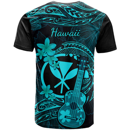 Hawaii T-Shirt Ukulele Mix Polynesian Plumeria Turquoise Version Graphic Tee