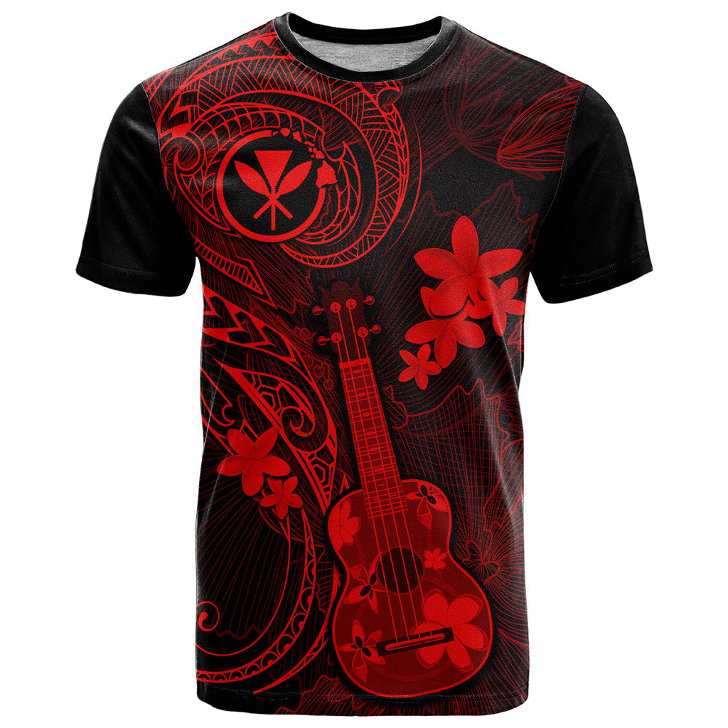 Hawaii T-Shirt Ukulele Mix Polynesian Plumeria Red Version Graphic Tee