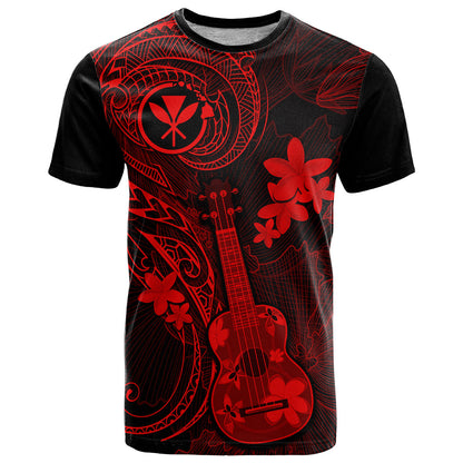 Hawaii T-Shirt Ukulele Mix Polynesian Plumeria Red Version Graphic Tee