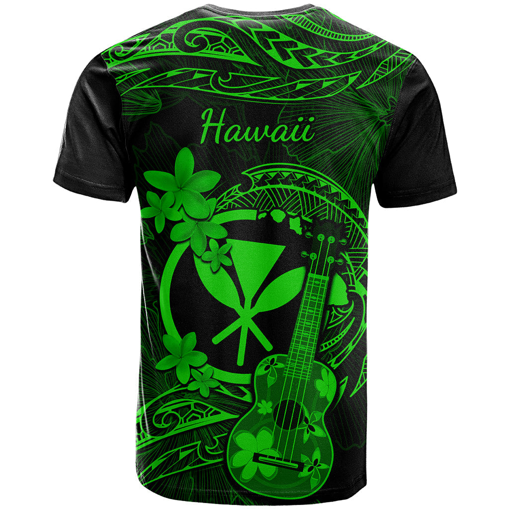Hawaii T-Shirt Ukulele Mix Polynesian Plumeria Green Version Graphic Tee