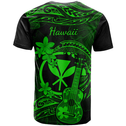 Hawaii T-Shirt Ukulele Mix Polynesian Plumeria Green Version Graphic Tee