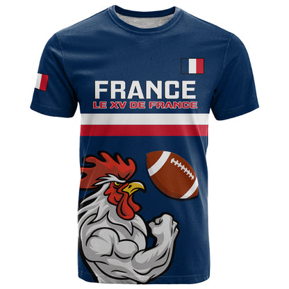 Custom France Rugby T-Shirt World Cup Allez Les Bleus Mascot Graphic Tee