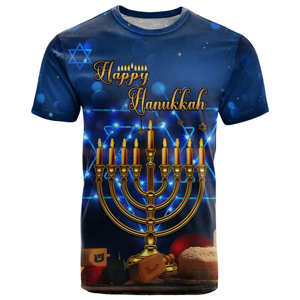 Personalised Hanukkah T-Shirt Menorah Happy Jewish Holiday Graphic Tee
