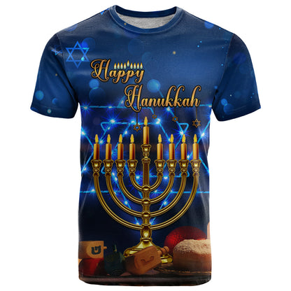 Personalised Hanukkah T-Shirt Menorah Happy Jewish Holiday Graphic Tee