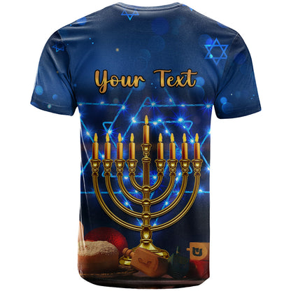 Personalised Hanukkah T-Shirt Menorah Happy Jewish Holiday Graphic Tee