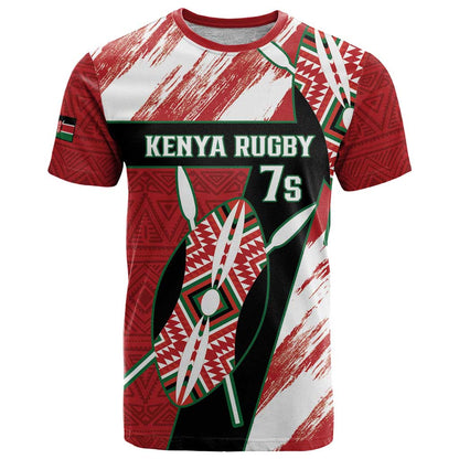 Custom Kenya Rugby Sevens T-Shirt Go Champions African Pattern Graphic Tee