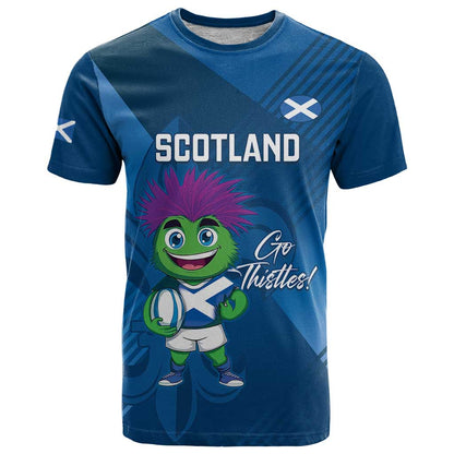 Custom Scotland Rugby 2025 T-Shirt Funny Thistle Mascot Go Scottish! Graphic Tee