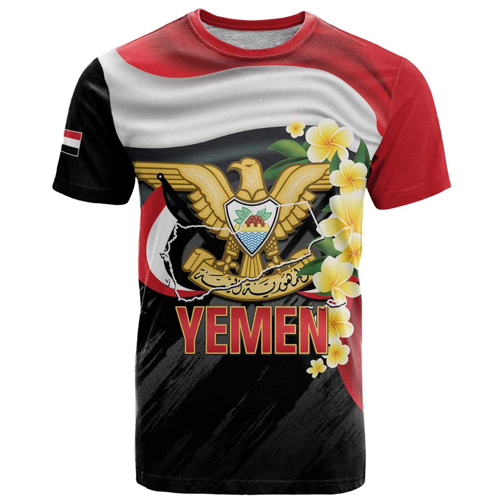 Yemen Unification Day T-Shirt Coat Of Arms With Frangipani Graphic Tee