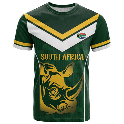 South Africa Rugby Custom T-Shirt Springboks Kente Rhino Symbol Graphic Tee