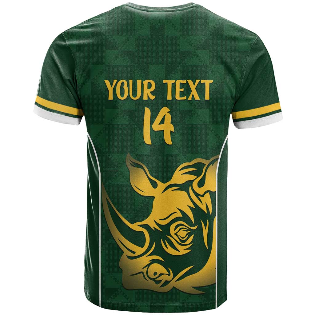 South Africa Rugby Custom T-Shirt Springboks Kente Rhino Symbol Graphic Tee