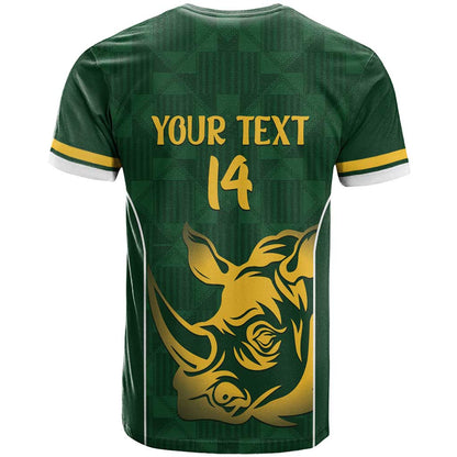 South Africa Rugby Custom T-Shirt Springboks Kente Rhino Symbol Graphic Tee