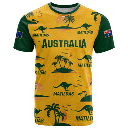 Custom Australia Soccer T-Shirt Matildas World Cup Tropical Style Graphic Tee