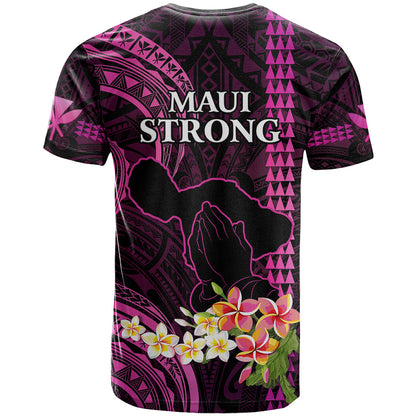 Hawaii T-Shirt Pray For Maui Hawaiian Plumeria Be Strong Pink Verison Graphic Tee