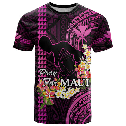 Personalised Hawaii T-Shirt Pray For Maui Hawaiian Plumeria Be Strong Pink Verison Graphic Tee