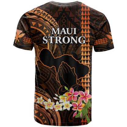 Hawaii T-Shirt Pray For Maui Hawaiian Plumeria Be Strong Gold Verison Graphic Tee