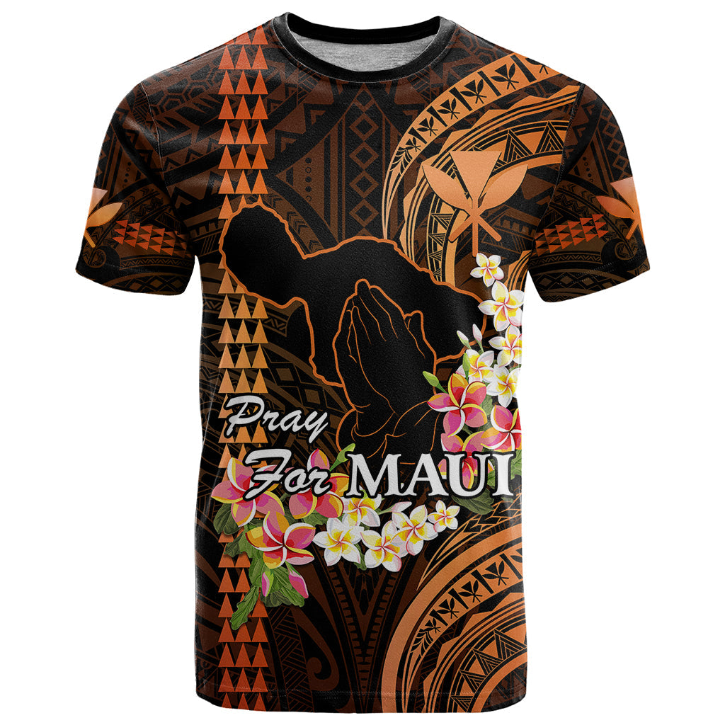 Personalised Hawaii T-Shirt Pray For Maui Hawaiian Plumeria Be Strong Gold Verison Graphic Tee