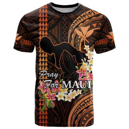 Personalised Hawaii T-Shirt Pray For Maui Hawaiian Plumeria Be Strong Gold Verison Graphic Tee