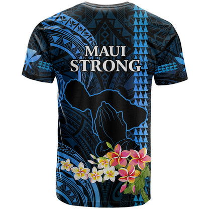 Hawaii T-Shirt Pray For Maui Hawaiian Plumeria Be Strong Blue Verison Graphic Tee