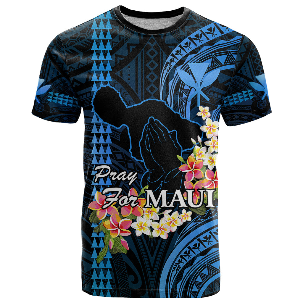 Personalised Hawaii T-Shirt Pray For Maui Hawaiian Plumeria Be Strong Blue Verison Graphic Tee
