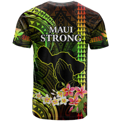 Hawaii T-Shirt Pray For Maui Hawaiian Plumeria Be Strong Reggae Verison Graphic Tee