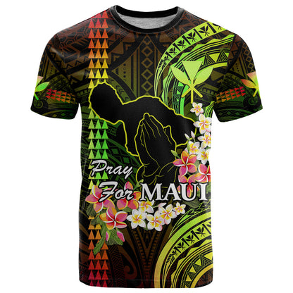 Personalised Hawaii T-Shirt Pray For Maui Hawaiian Plumeria Be Strong Reggae Verison Graphic Tee