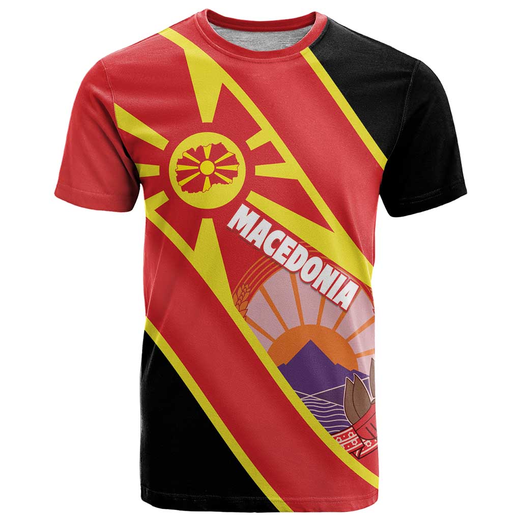 Personalised Macedonia National Day T-Shirt New Sun of Liberty Waves Style Graphic Tee